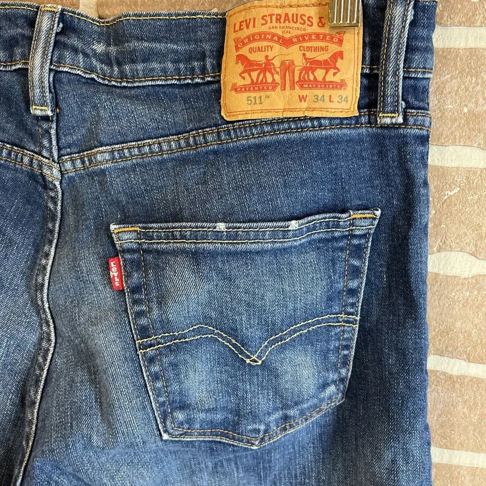 Levis 511 Jeans Mens 34x34 Blue Denim Cotton Stretch